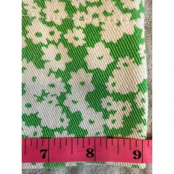 BDG Urban Outfitters Green White Daisy Floral Wide Leg Pants High Rise Button 26 - Picture 9 of 13